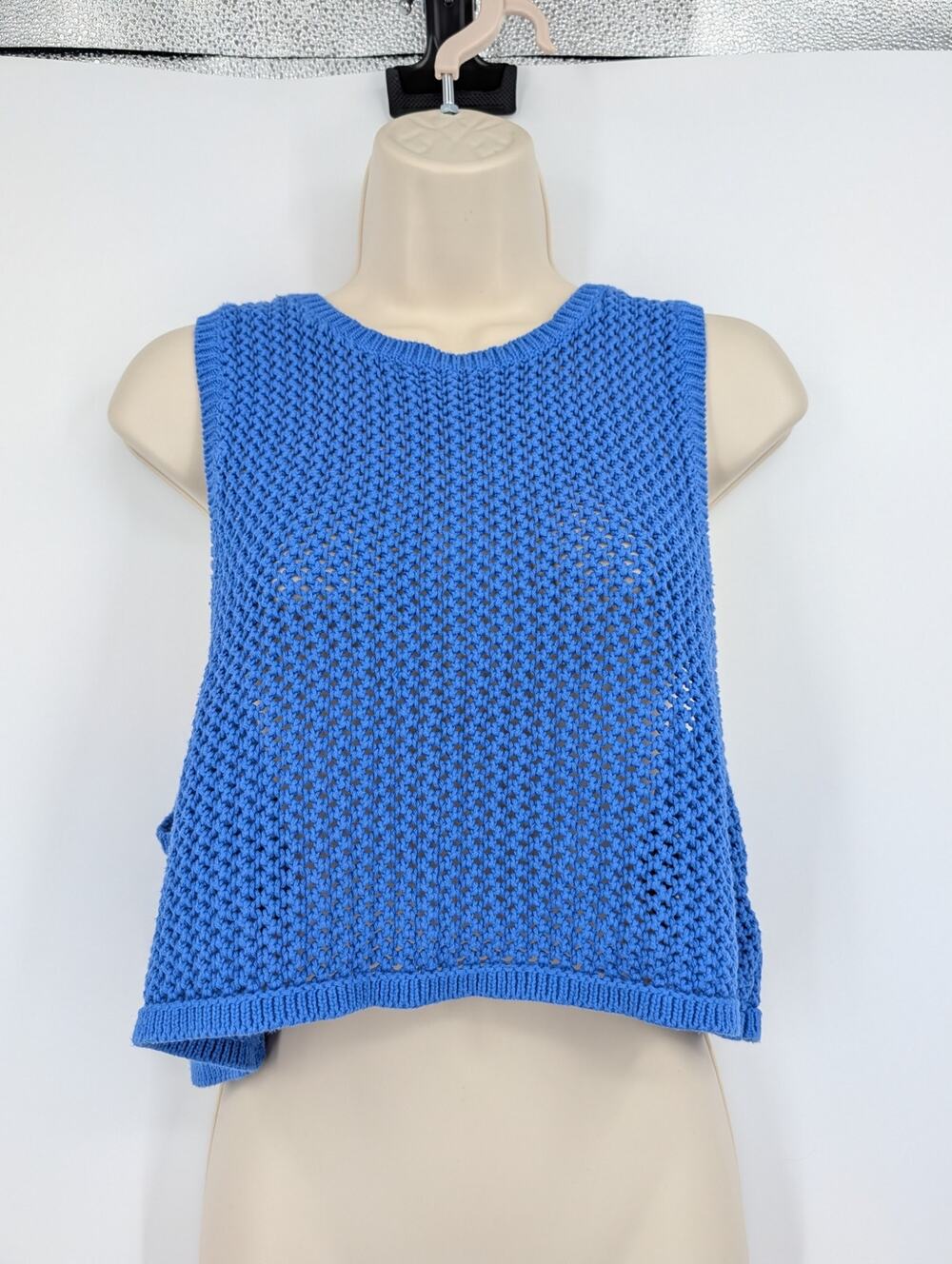 OFFLINE By Aerie Crochet Cropped Tank Blue Sheer Cobalt Blue Large Swim Knit
